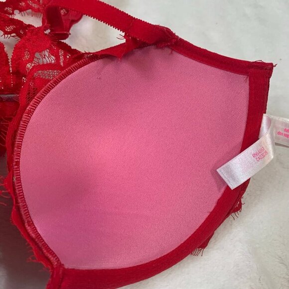 VS Pink red lacy front clasp date racerback underwire bra - Size 34C - Picture 8 of 10